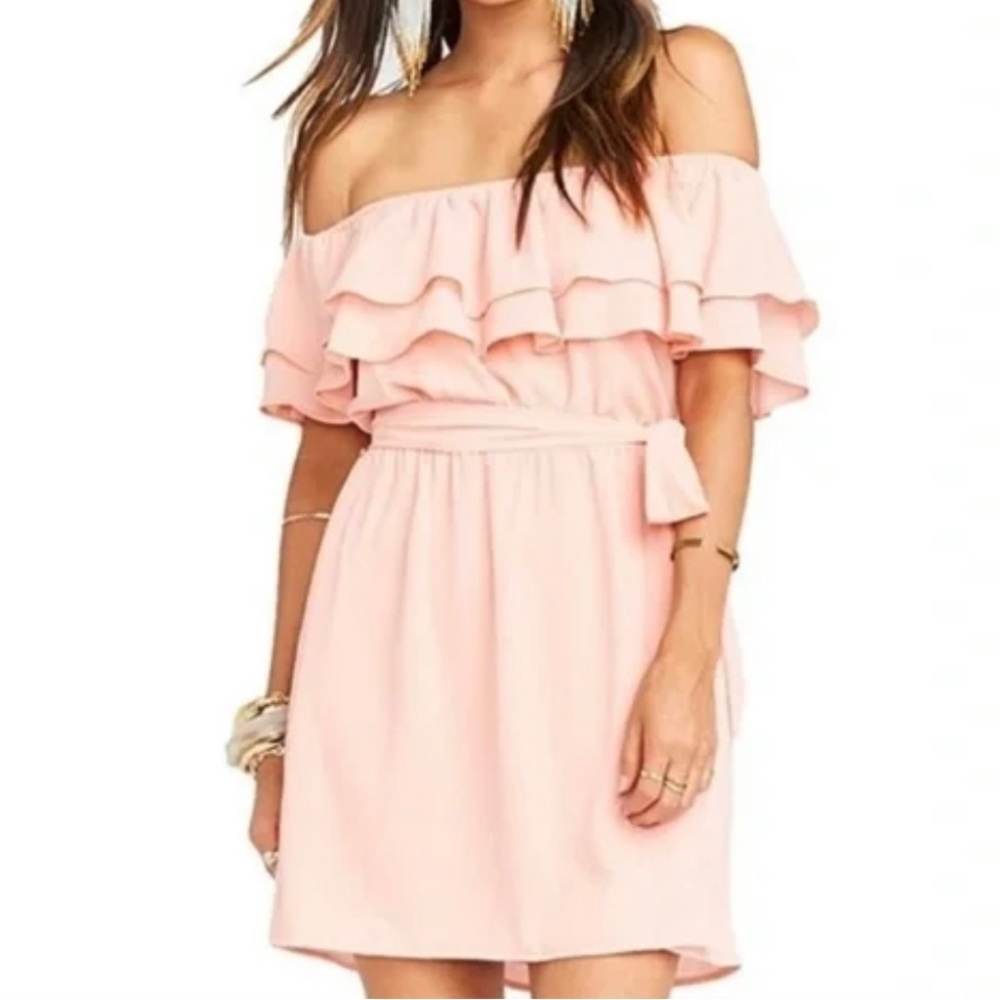 NWT Show Me Your Mumu Peach Rosie Mini Off The Shoulder Dress Size M